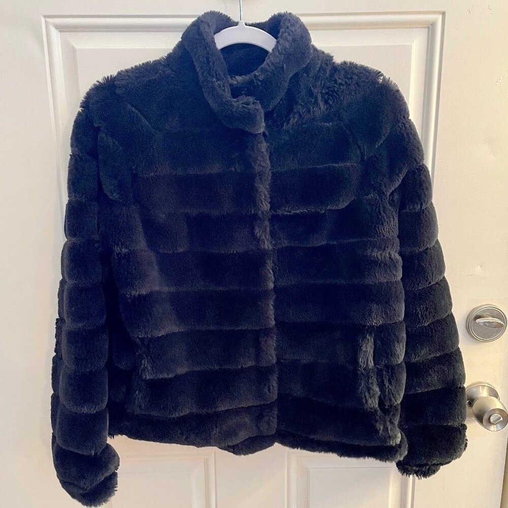 Rino & Pelle faux fur navy blue bomber jacket 36 - Picture 1 of 10